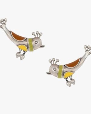 Bird shape ear rings enameled