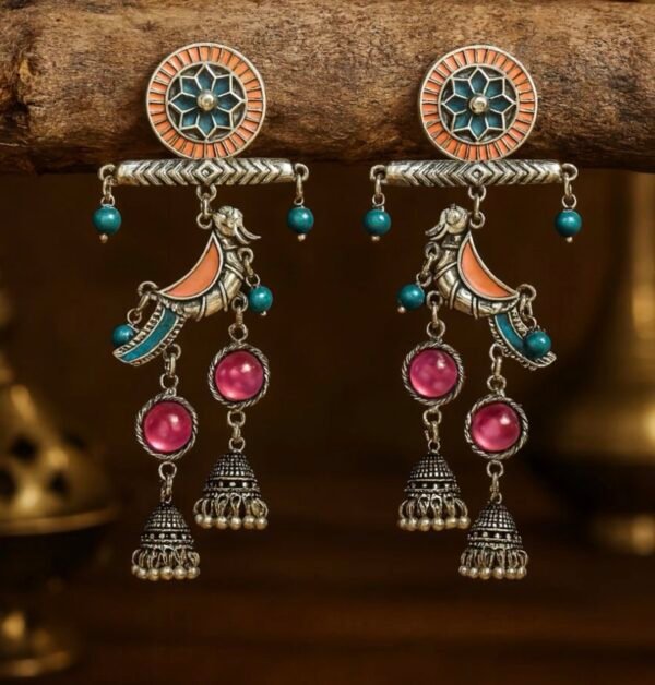 CHIRPY BEATS - QUIRKY ENAMELLED OXIDISED EARRINGS