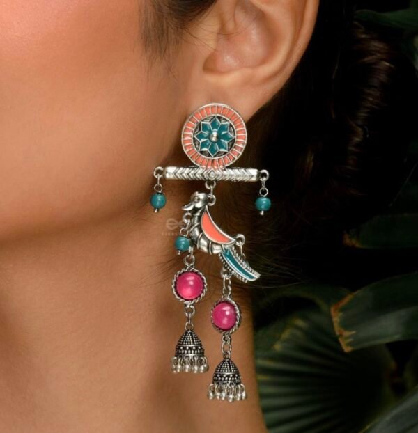 CHIRPY BEATS - QUIRKY ENAMELLED OXIDISED EARRINGS - Image 2